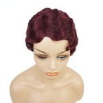 Ladies Wigs Women's Wig Short Black&Wine Red Curly Syntheris Hair Wig+Wig Cap