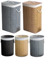 Bamboo Folding Laundry Basket Washing Clothes Storage Bin Hamper Tidy With Lid