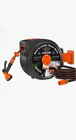 GARVEE Automatic Rewind Wall Mounted Hose Reel 65 ft Black/Orange
