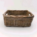 Large Rustic Wicker Rattan Storage Basket 17" Rectangular Carry Handles Vintage