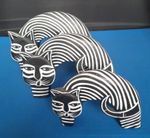 Vintage Hand-Carved & Painted Wooden Cat Figurines in Laurel Burch's Style