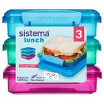 Sistema Lunch Sandwich Boxes | 450 ml | Airtight 3 x 450 ml, Assorted Colours 