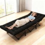Adults Folding Sleeping Bed Guest Bed Outdoor Camping Cots w/ Mat 190cm Black