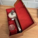 Vintage DYMO M‑29 Chrome Label Maker in Leatherette Case + Tape Containers
