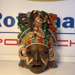 Vintage Mexican Folk Art Wood Mask Hand Carved Mayan Aztec Jaguar Serpent 7.5"