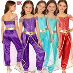 UK Kids Girls Arabian Princess Sequins Jumpsuit Cosplay Fancy Dress up Costume