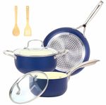MELENTA 7pc Blue Ceramic Cookware Set w/Lids Induction/Gas/Electric Oven-Safe