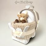 Beige Nappy Cake Pram: Personalised Baby Shower Gift Hamper with Highland Cow