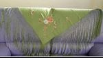 UNUSUAL ANTIQUE LARGE CHINESE PIANO SHAWL HAND EMBROIDERED SILK  ROSE