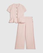 River Island Girls Peplum Top & Jeans Set Pink Denim 2 Piece Short Sleeve Denim
