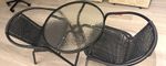 Black Metal 3-Piece Bistro Set with 2 Chairs & Round Clear Glass Tabletop