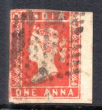 India. Queen Victoria. One Anna. Die 1. Used.  Issued 1854.  SG No. 11