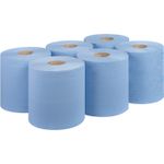 6 Blue Rolls CentreFeed Paper Wipe Embossed Rolls 2 Ply BIGGER 