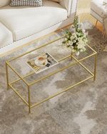 Homleke Glass Coffee Table Modern Rectangular Coffee Table For Living Room