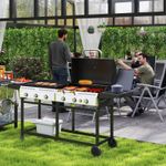 2-in-1 Gas BBQ and Plancha Grill with Side Burner, Propane Gas Barbecue