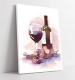 WATERCOLOUR WINE AND GRAPES KITCHEN HOME DECOR CANVAS WALL ARTWORK PICTURE PRINT