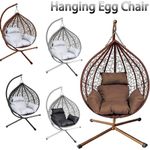 Rattan Hanging Swing Egg Chair Garden Patio Indoor Outdoor With Cushion & Stand