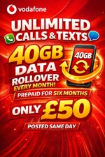 Pre-Paid SIM Card Unlimited Calls Text And 40GB Date Rollover No Top Up Needed.