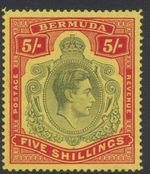 Bermuda Stamps 1941 5/-yellow  green & red/yellow P14.25 line SG118b MH CV £225