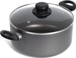 Stock Pot 24cm/28cm Large Non-Stick Cooking Pot with Glass Lid, Induction Base