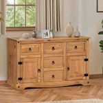 Corona Sideboard Large 2 Door 5 Drawer Solid Wood Mexican Pine Wooden Cabinet