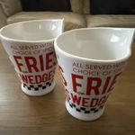 Set of 2 Ceramic French Fries Holders - Red & White Design