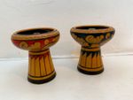 Pair of Vintage Ceramic FOLK-ART OIL LAMPS. Arts & Crafts Oil Burner Lamps