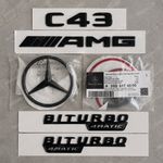 MERCEDES C43 AMG BITURBO 4MATIC GLOSS BLACK BADGE SET FOR W205 SALOON 2015- 2021