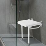 White Wall Mounted Folding Shower Seat, Shower Chair with Collapsible Legs Home