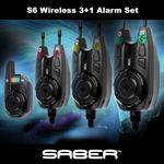 Saber S6 Wireless Bite Alarm Set 3+1 LED Alarms + Receiver Carp Fishing Tackle
