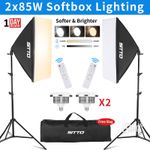 2X LED Softbox Lighting Photography Studio Dimmable 85W Light Stand Kit Remote