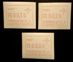 South Africa RSA 1987: set ATM labels FRAMA, machine no. P.007, MN 3, pfr/ MNH 
