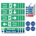 Fire Exit Signs Multi Pack Set Strong Adhesive Vinyl Stickers for Safety