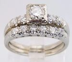 Art Deco Round Natural Moissanite Wedding Bridal Solid 14K White Gold Ring Set