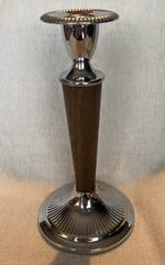Vintage Chrome Plate & Faux Wood Candlestick By Ianthe c.1970’s - 6.25” Tall