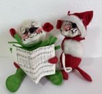 Vintage Annalee Mouse Carolers Set 2 Christmas Felt Dolls w Songbook