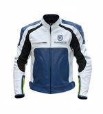 Husqvarna Motorcycle Racing Leather Jacket Mens Blue White CE Armored Biker