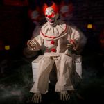 Animatronic Sitting Clown ELAMAS Sound Activated Light Up Eyes Scary Halloween