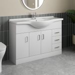 Freestanding Vanity Unit Basin Sink Bathroom Storage Cabinet Gloss White 1200mm