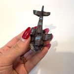 Vintage Diecast Metal Military Airplane Model on Base, Brown & Blue