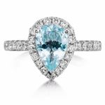 2.03ct Lab-Created Blue Aquamarine Ring Moissanite Halo White Gold Plated