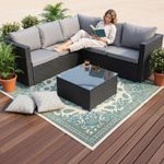 Outdoor L-Shape Rattan Sofa Glass Coffee Table 5-Seat Garden Furniture Set Black