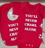You’ll Never Crawl Alone Personalised Liverpool Novelty Baby Vest and Bib Set