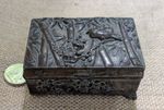 Antique Japanese Embossed Trinket Box with Birds Perched in Bamboo & Blossom A/F
