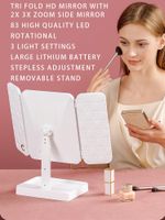 83 LED HD Makeup Mirror Rechargeable 3 Lights Magnifying Tri-fold Touch Dimming