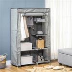 Light Grey Fabric Wardrobe 6 Shelves Hanging Rail 162cm Portable Closet Storage
