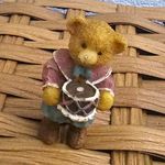 Bearfoots Teddy Bear Miniature Resin Figurine in Dress Holding Plate, Small