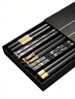 5 Pairs by 10pcs Antimicrobial Alloy Bamboo Chopsticks Reusable Metal Utensils