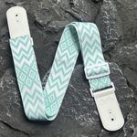 Guitar Strap Light Blue Striped White Leather end Electric Guitar Acoustic bass