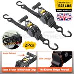 2PCS Automatic Self Retractable Ratchet Tie Down Strap 25MM x 3.3 Metre w/ Hooks